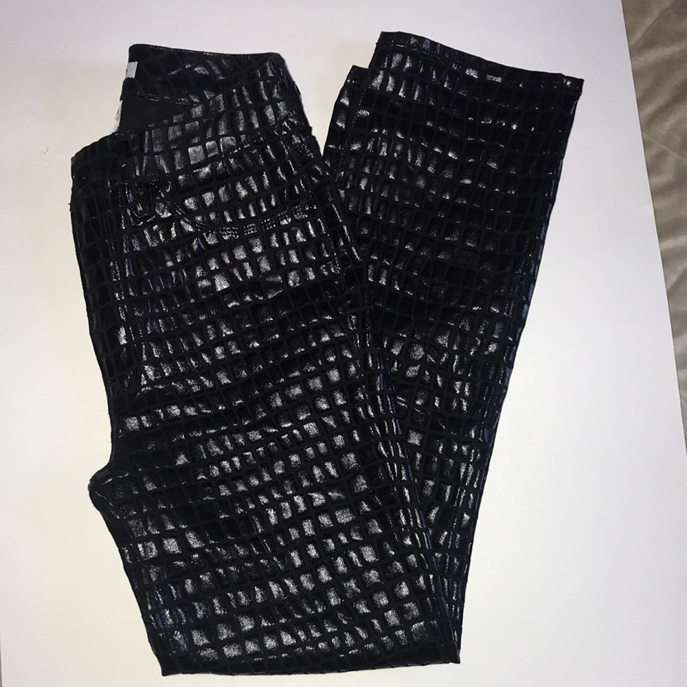 Good American Faux Leather Crocodile Embossed High Slim Fit Jeans Black Pants 4